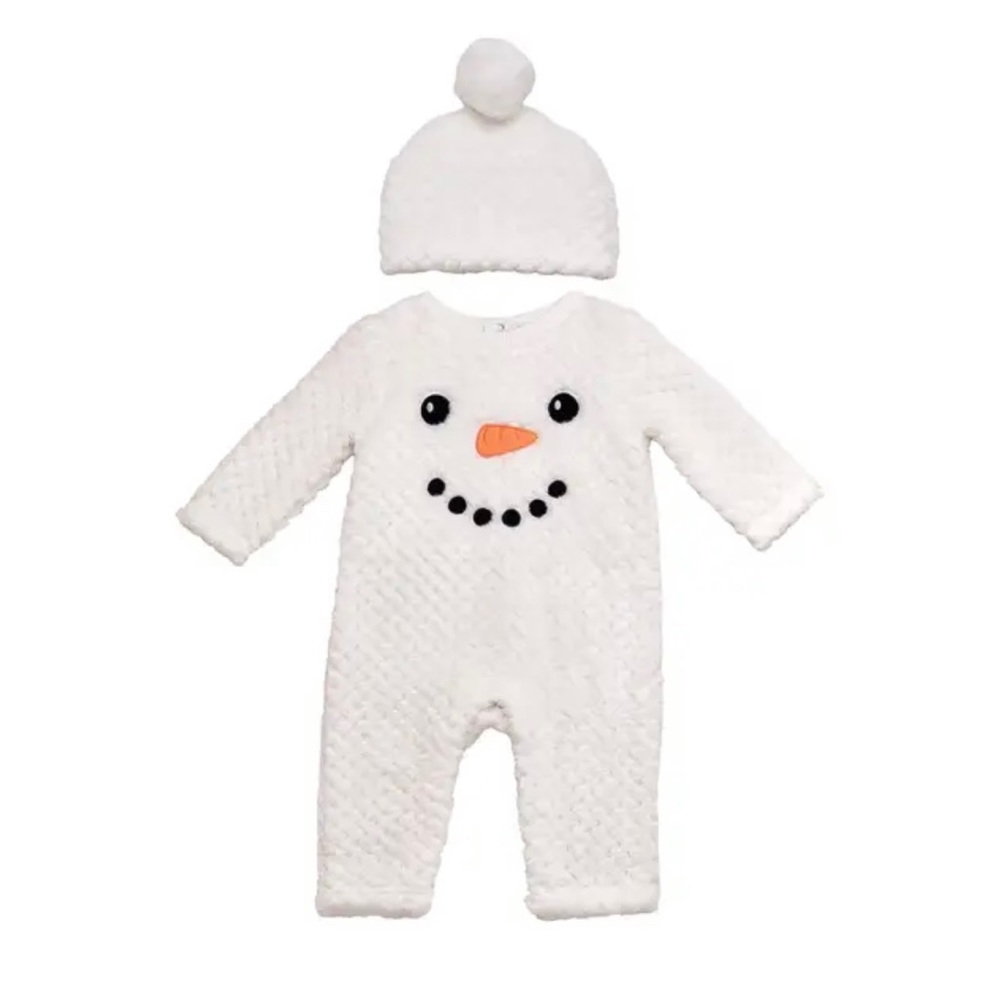 Long Sleeve Snowman Face Christmas Velour Coverall